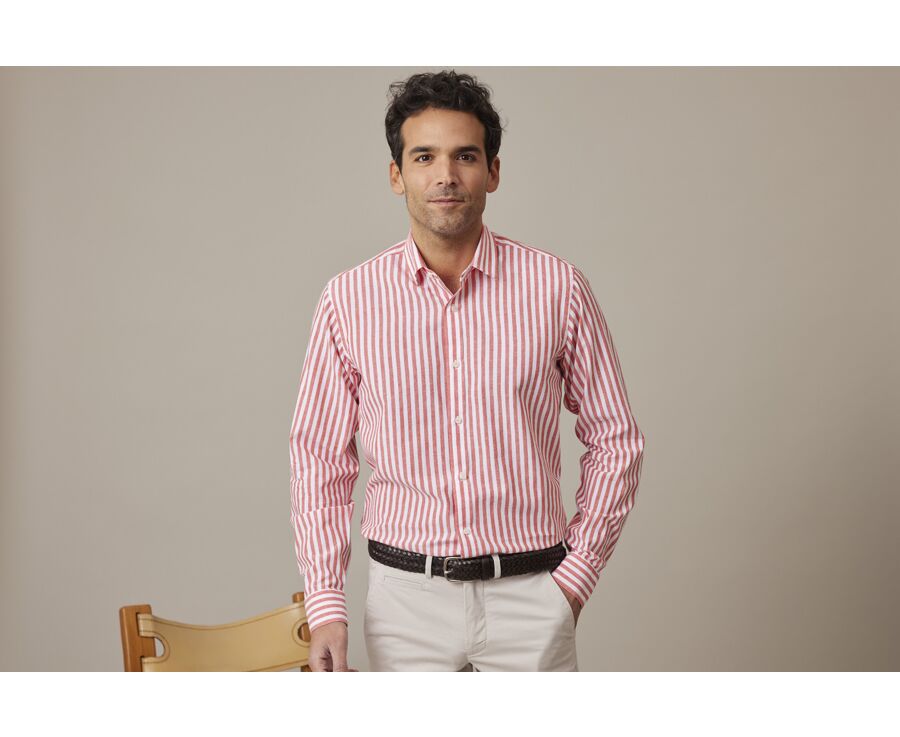 Chemise coton lin rayée Corail et Blanche - SIMONIN