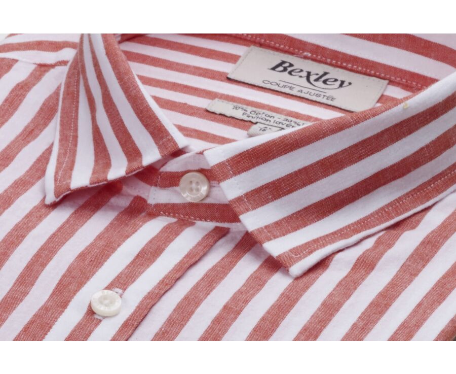 Chemise coton lin rayée Corail et Blanche - SIMONIN