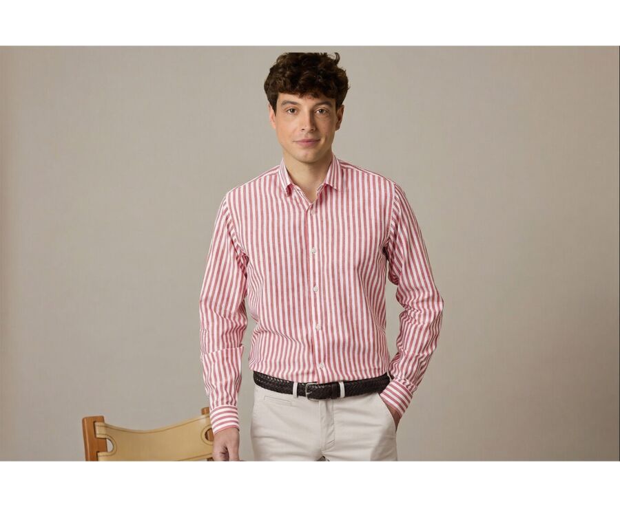 Chemise coton lin rayée Corail et Blanche - SIMONIN