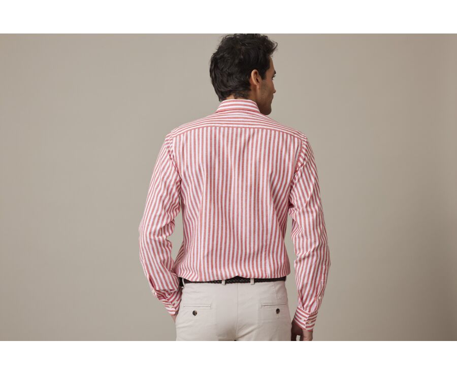 Chemise coton lin rayée Corail et Blanche - SIMONIN