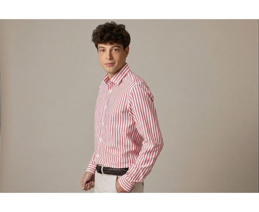 Chemise coton lin rayée Corail et Blanche - SIMONIN