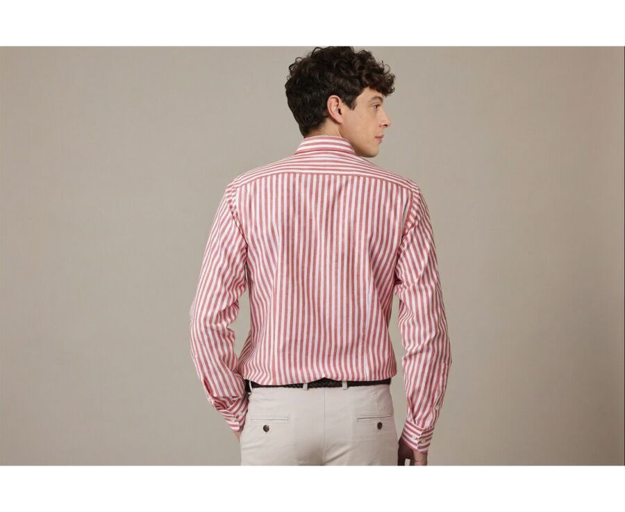 Chemise coton lin rayée Corail et Blanche - SIMONIN