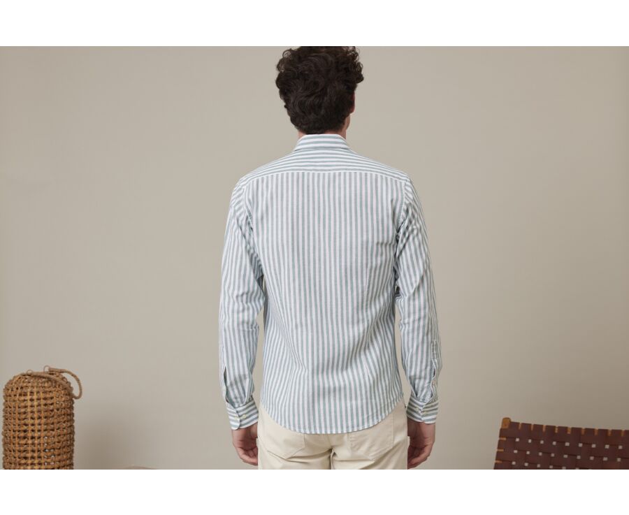 Chemise coton lin rayée Verte et Blanche - SIMONIN