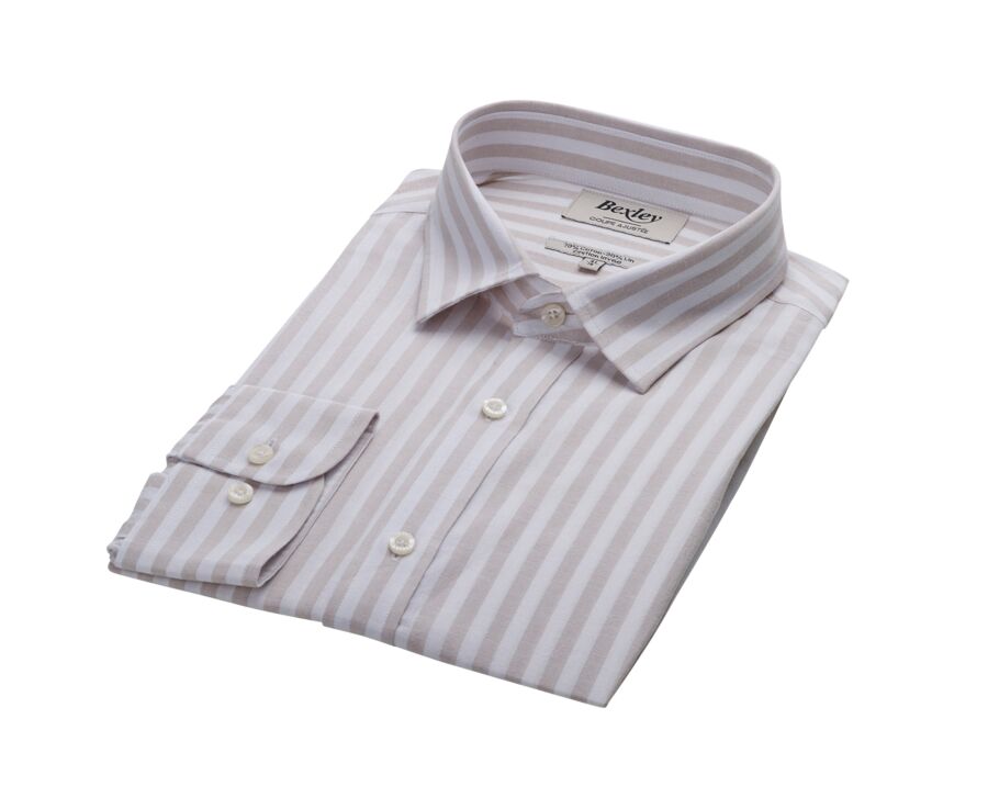 Chemise à rayures coton/lin Beige Clair et Blanc - Col Français - SIMONIN