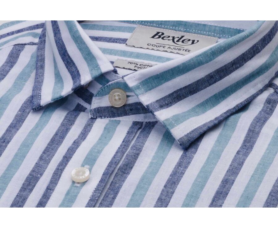 Chemise à rayures Marine et Vert - SIMONIN