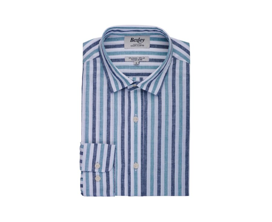 Chemise à rayures Marine et Vert - SIMONIN