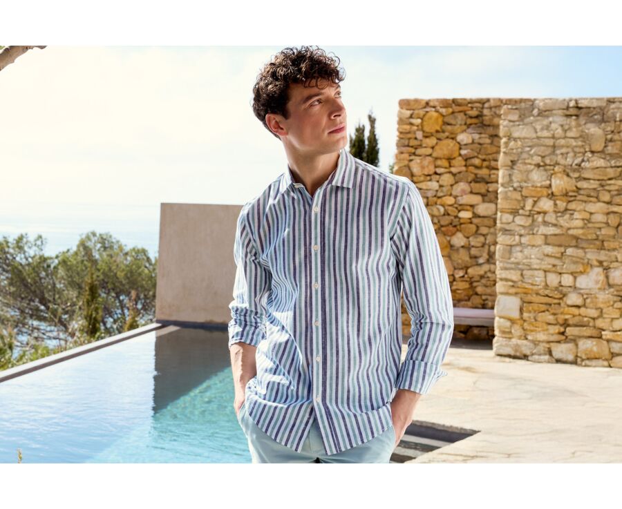 Chemise à rayures Marine et Vert - SIMONIN