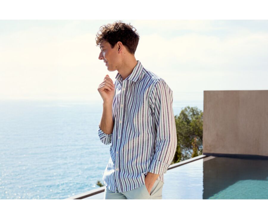 Chemise à rayures Marine et Vert - SIMONIN