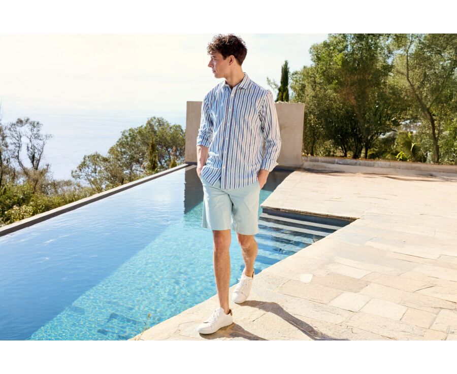 Chemise à rayures Marine et Vert - SIMONIN