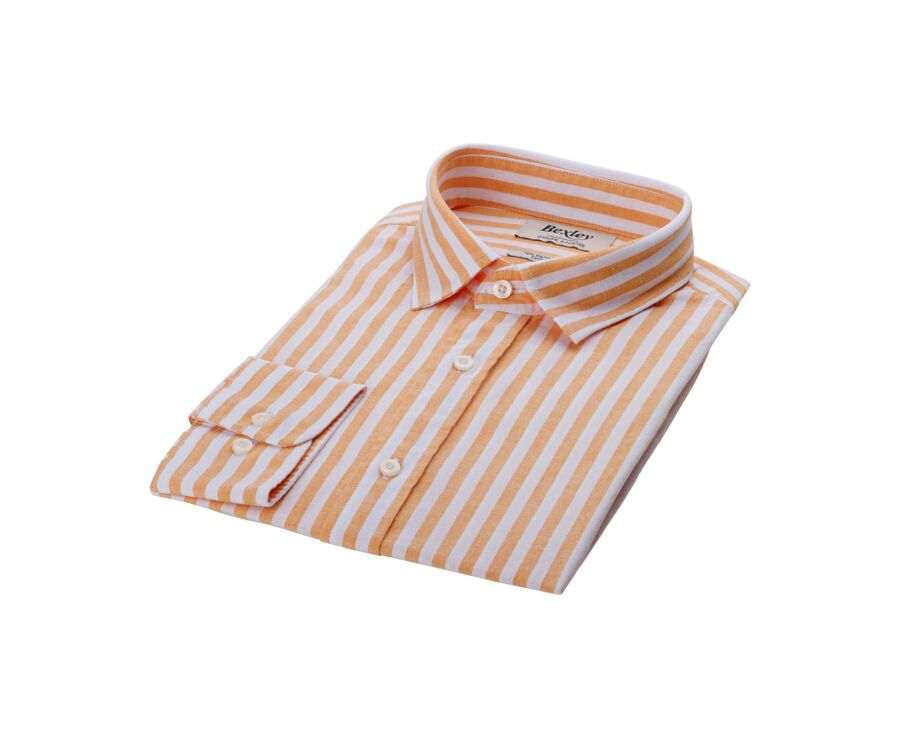 Chemise coton lin rayée Orangé jaune et Blanc - SIMONIN