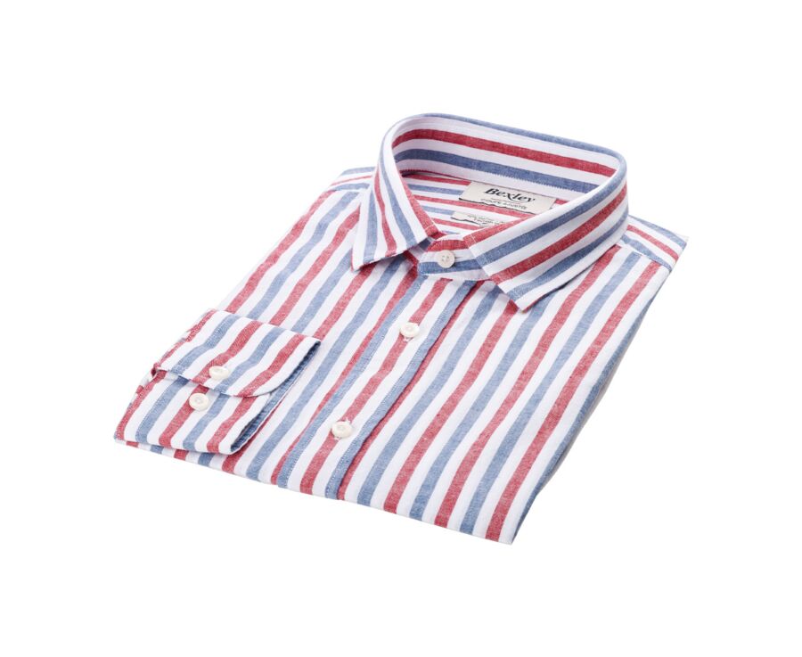 Chemise coton lin rayée Bleu vintage Rouge et Blanc - SIMONIN