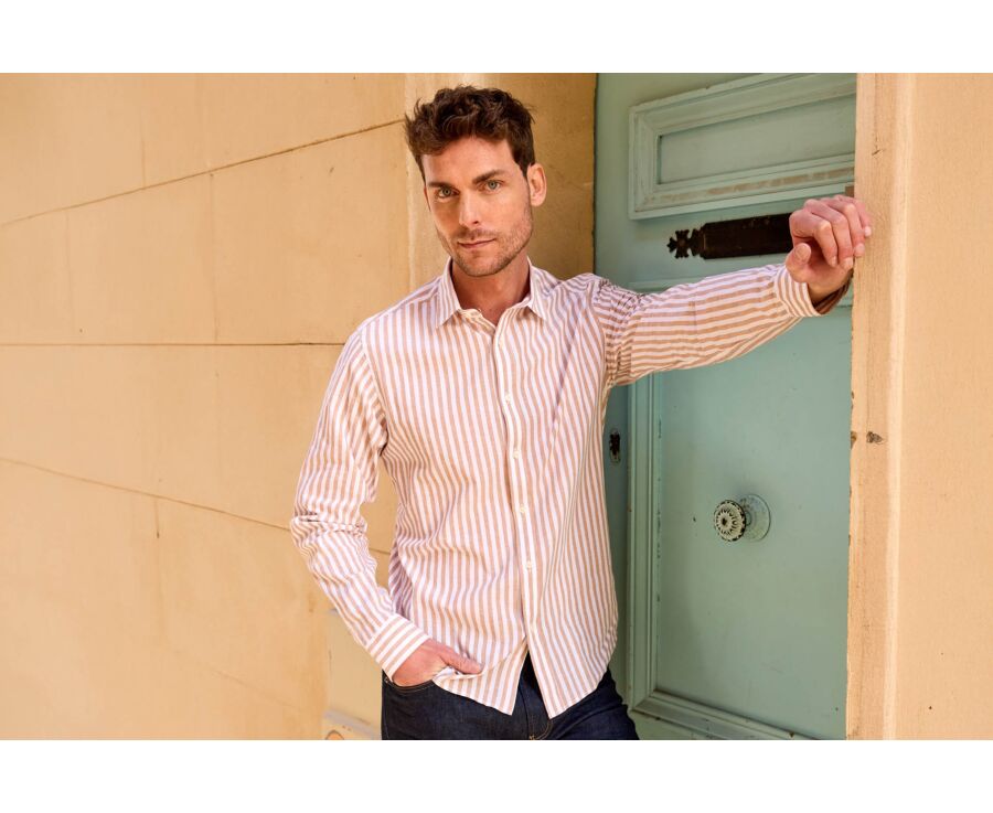 Chemise à rayures Camel et Blanc - SIMONIN