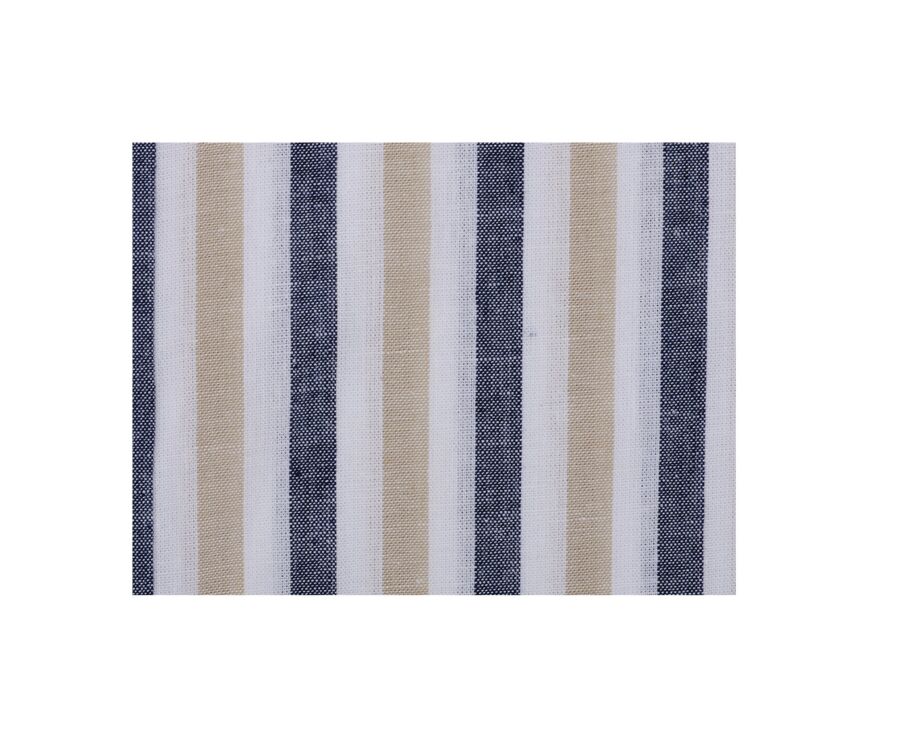 Chemise à rayures coton/lin Marine et Beige Foncé - Col Français - SIMONIN