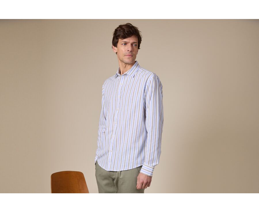 Chemise à rayures Bleu Ciel et Vert Sauge  - SIMONIN