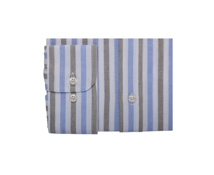 Chemise à rayures coton/lin Bleu Ciel et Vert Sauge - Col Français - SIMONIN