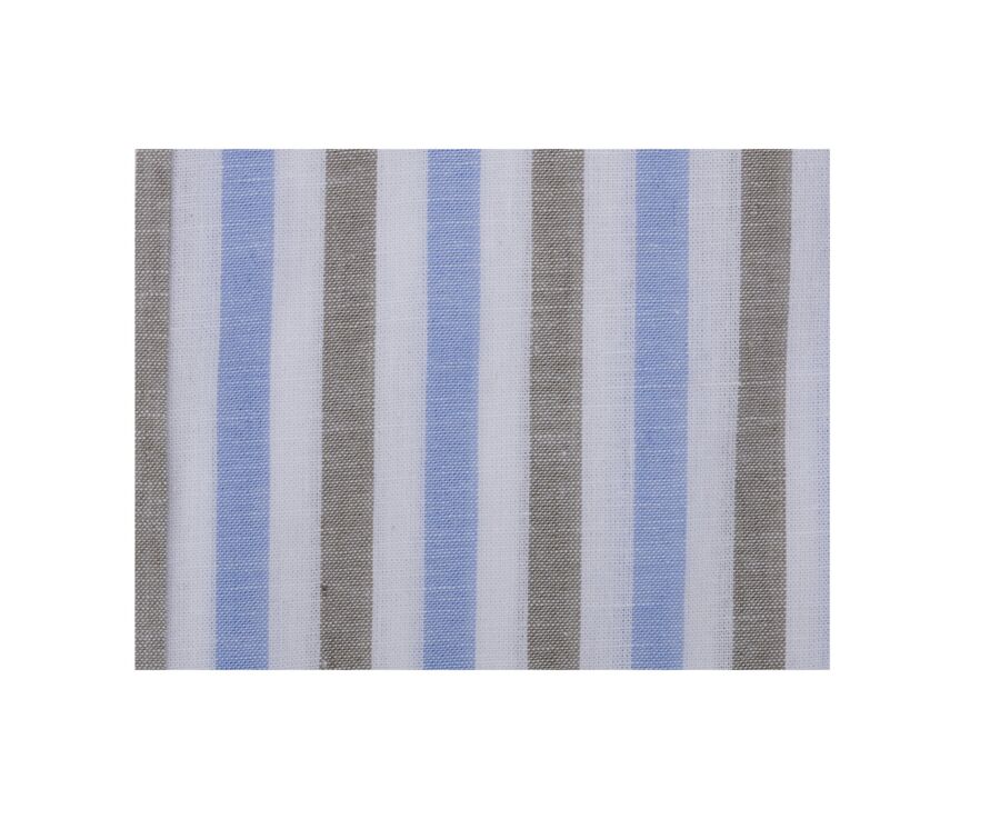 Chemise à rayures coton/lin Bleu Ciel et Vert Sauge - Col Français - SIMONIN