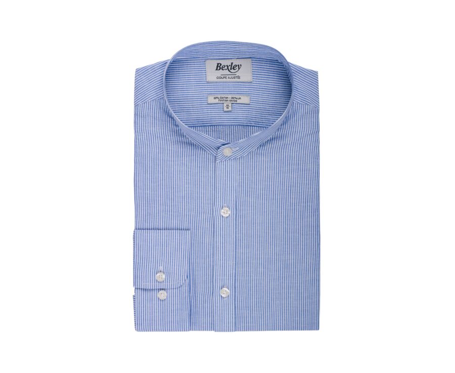 Chemise coton lin rayures fines bleues fonc es et blanches