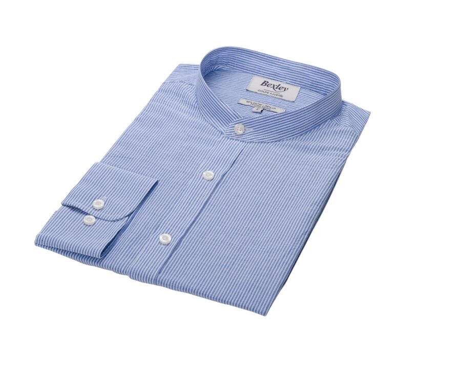 Chemise coton lin à rayures fines bleues foncées et blanches - COLBERT
