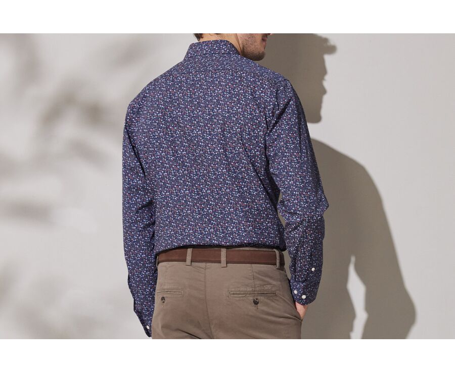 Chemise homme bleue foncée à motif floral rouge et bleu - GASSIEN