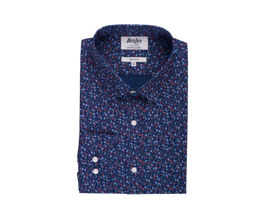Chemise homme bleue foncée à motif floral rouge et bleu - GASSIEN