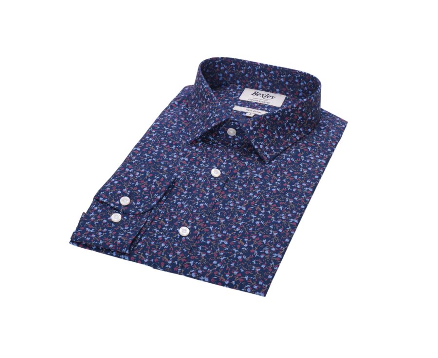 Chemise homme bleue foncée à motif floral rouge et bleu - GASSIEN