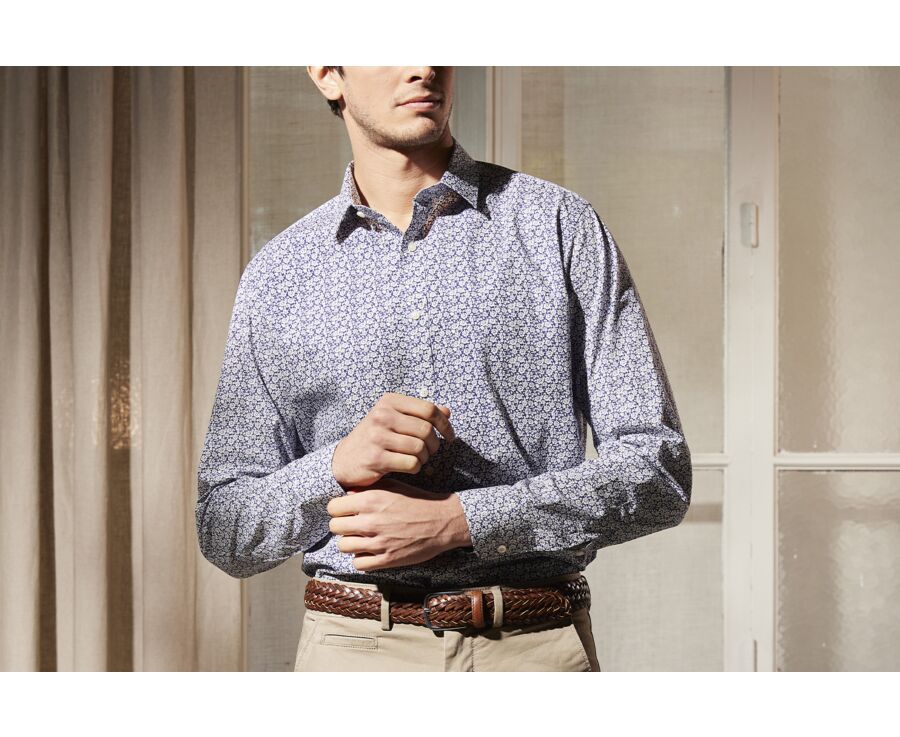 Chemise homme bleue à fleurs blanches - MARCOLIN