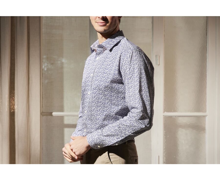 Chemise homme bleue à fleurs blanches - MARCOLIN