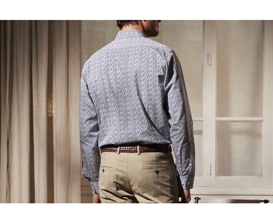 Chemise homme bleue à fleurs blanches - MARCOLIN