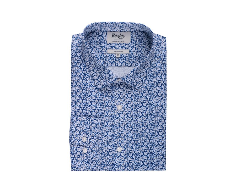 Chemise homme bleue à fleurs blanches - MARCOLIN