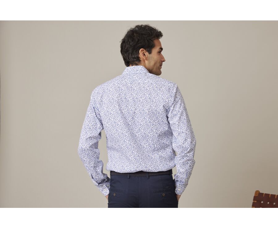 Chemise Blanche homme à imprimé fleuri bleu - ELDORIC