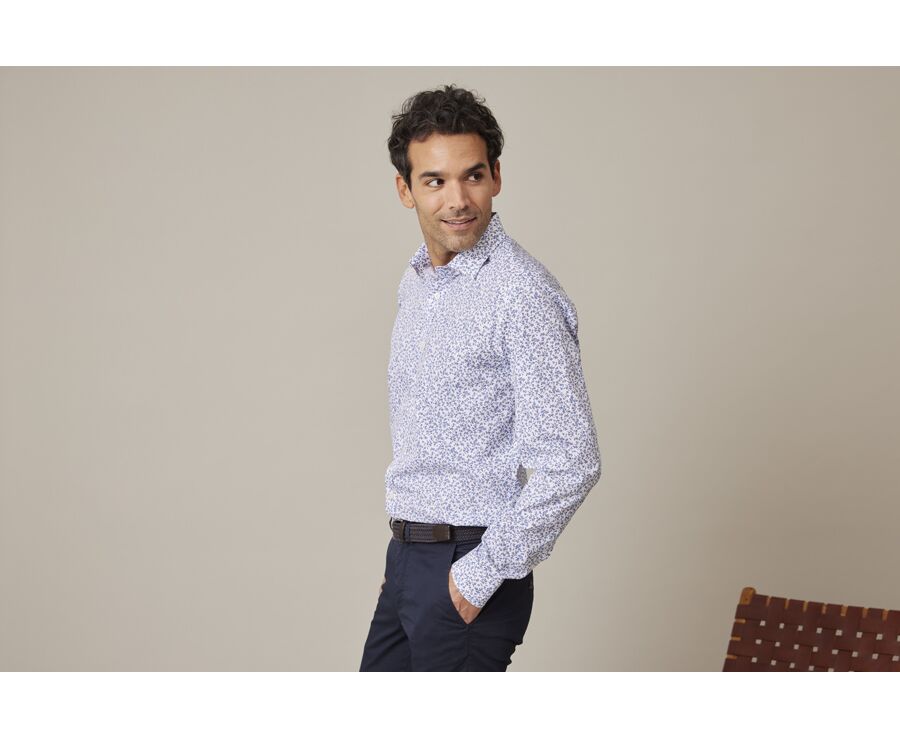 Chemise Blanche homme à imprimé fleuri bleu - ELDORIC
