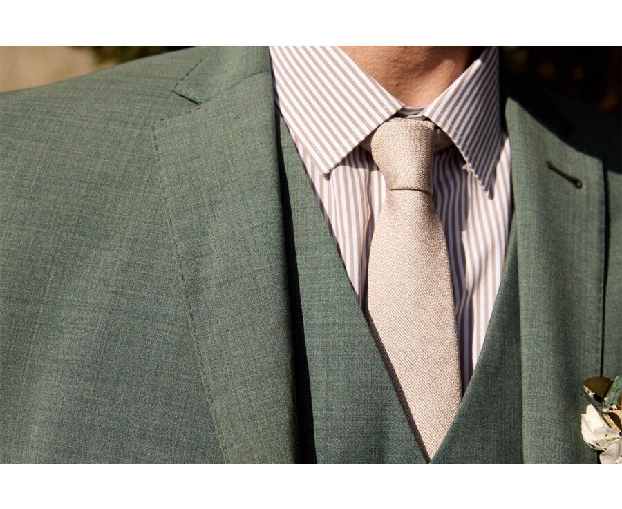 Cravate Soie Faux-uni Beige et Blanc