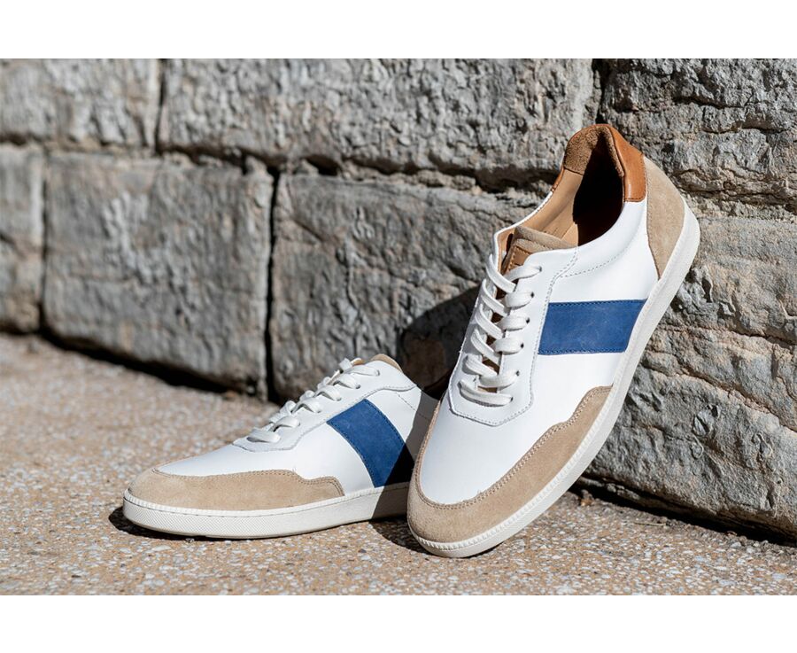Sneakers cuir homme Blanc beige et bleu - BERRINGA