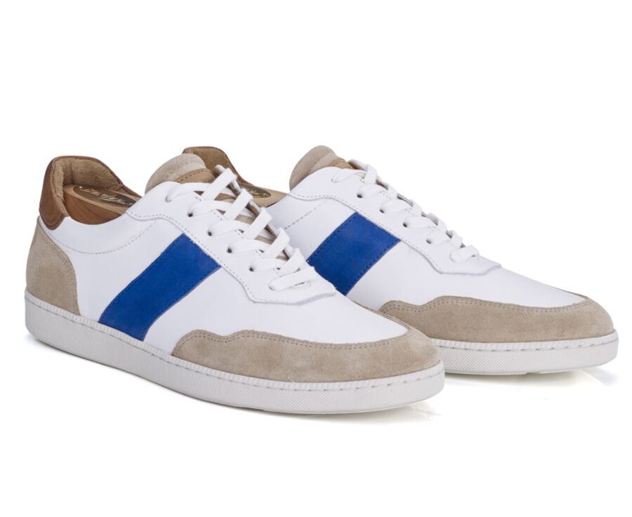 Sneakers cuir homme Blanc beige et bleu - BERRINGA