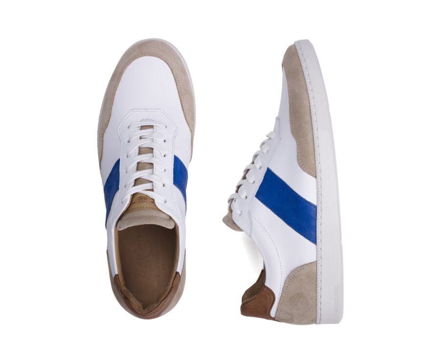 Sneakers cuir homme Blanc beige et bleu - BERRINGA