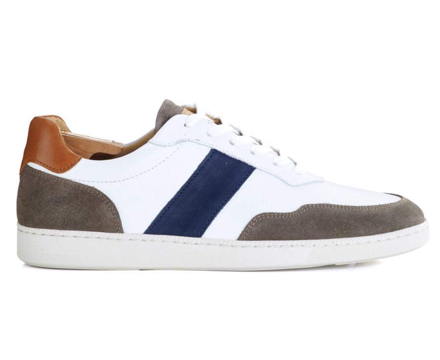 Sneakers cuir homme Blanc et Taupe Navy - BERRINGA