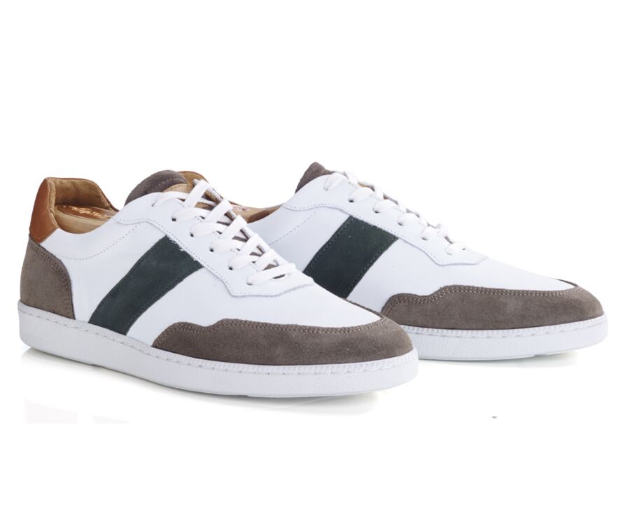 Sneakers cuir homme Blanc Taupe et Vert - BERRINGA