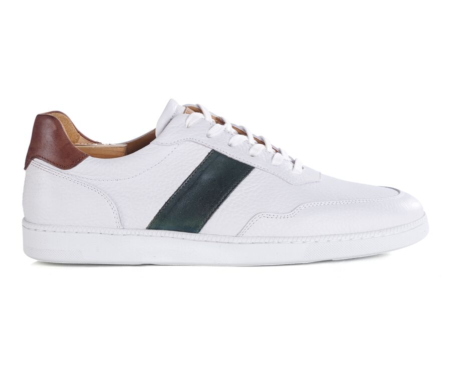 Sneakers cuir homme - Blanc Grainé et Vert - BERRINGA