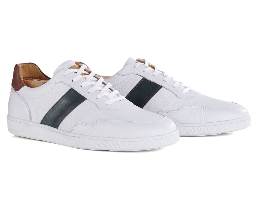 Sneakers cuir homme - Blanc Grainé et Vert - BERRINGA