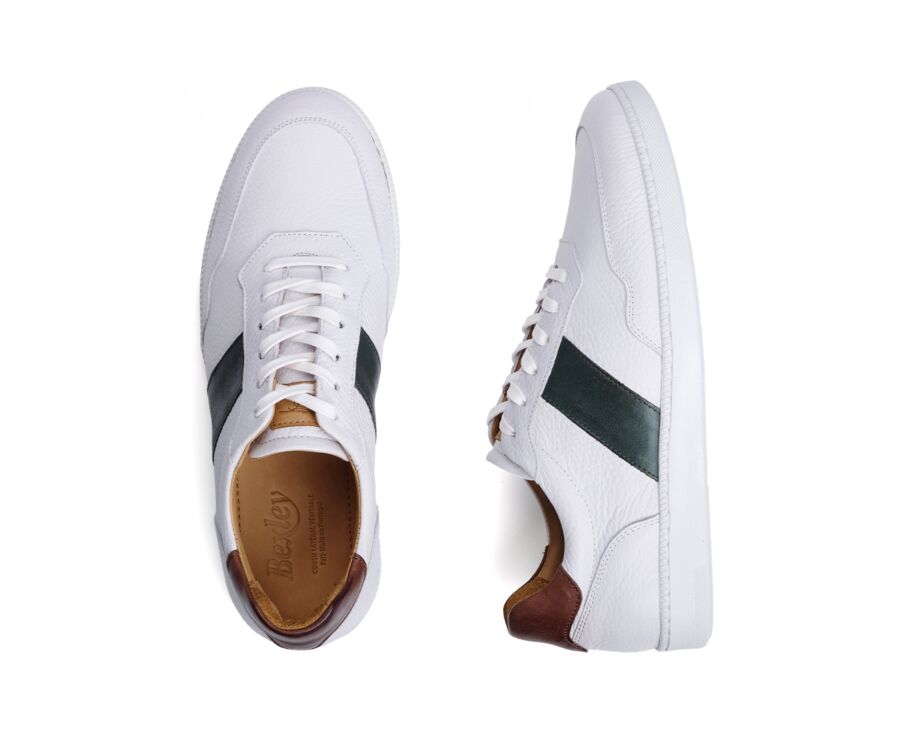 Sneakers cuir homme - Blanc Grainé et Vert - BERRINGA
