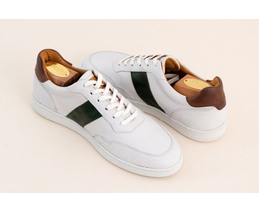 Sneakers cuir homme - Blanc Grainé et Vert - BERRINGA