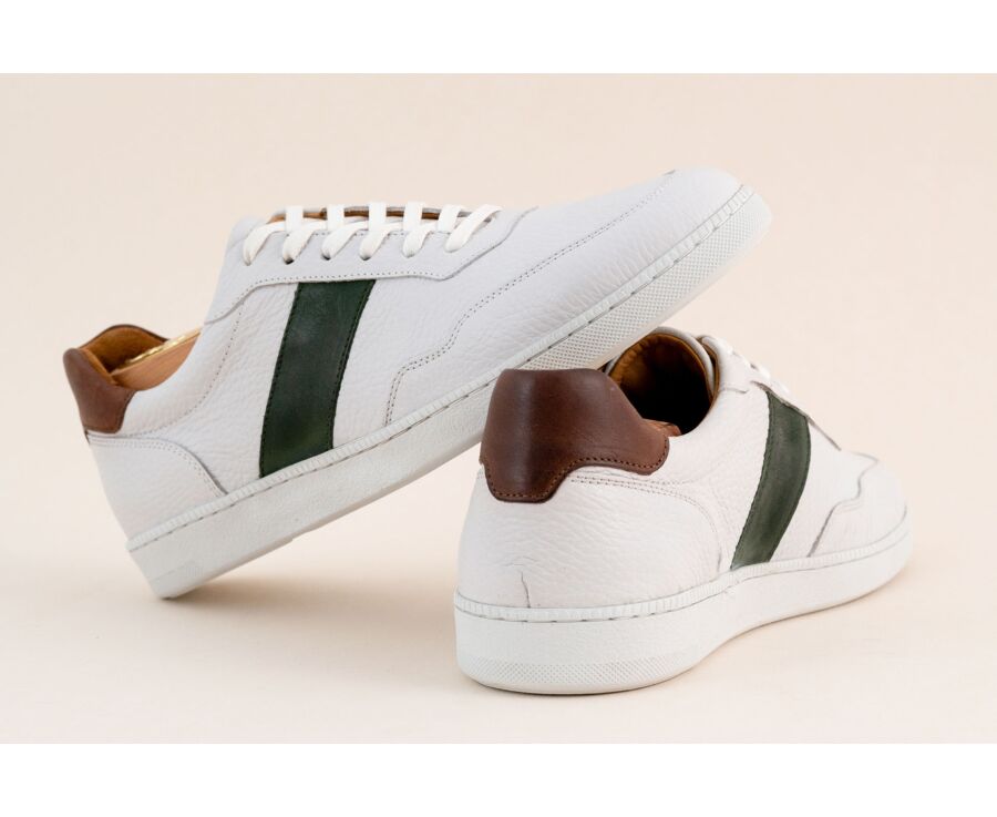Sneakers cuir homme - Blanc Grainé et Vert - BERRINGA