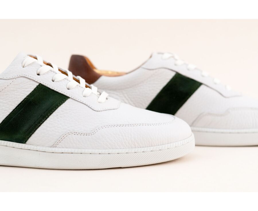 Sneakers cuir homme - Blanc Grainé et Vert - BERRINGA