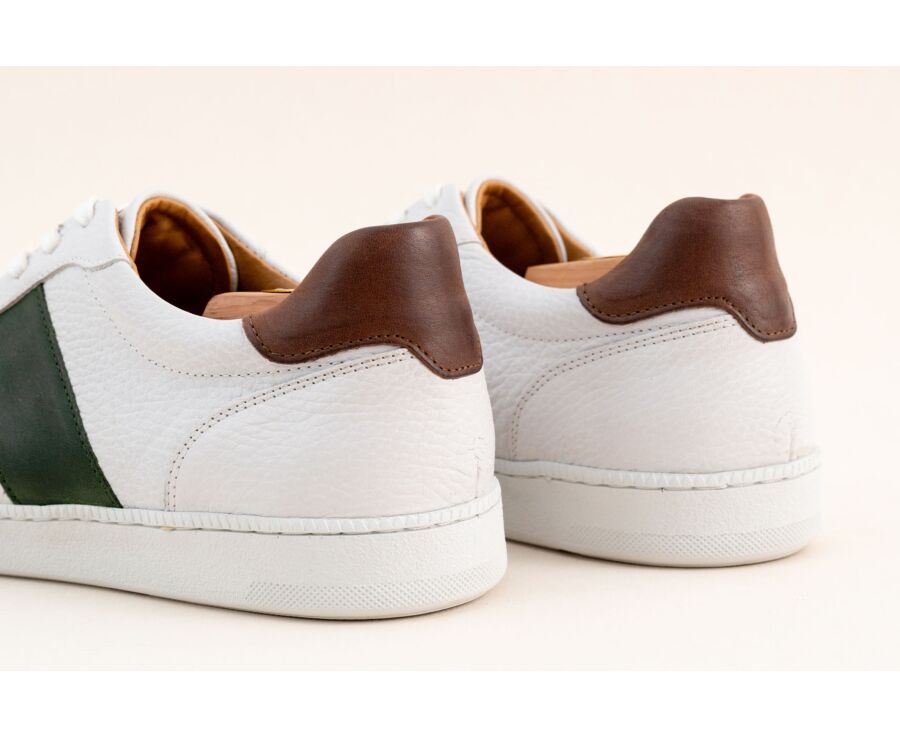 Sneakers cuir homme - Blanc Grainé et Vert - BERRINGA