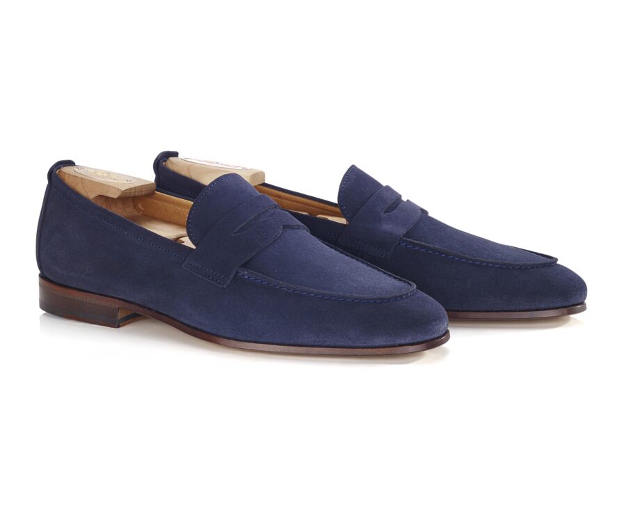 Mocassin homme Velours Navy - semelle cuir - CEVIO