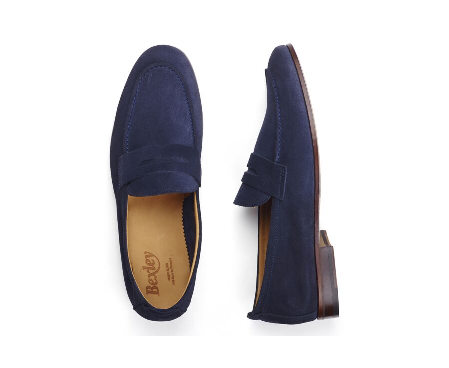 Mocassin homme Velours Navy - semelle cuir - CEVIO