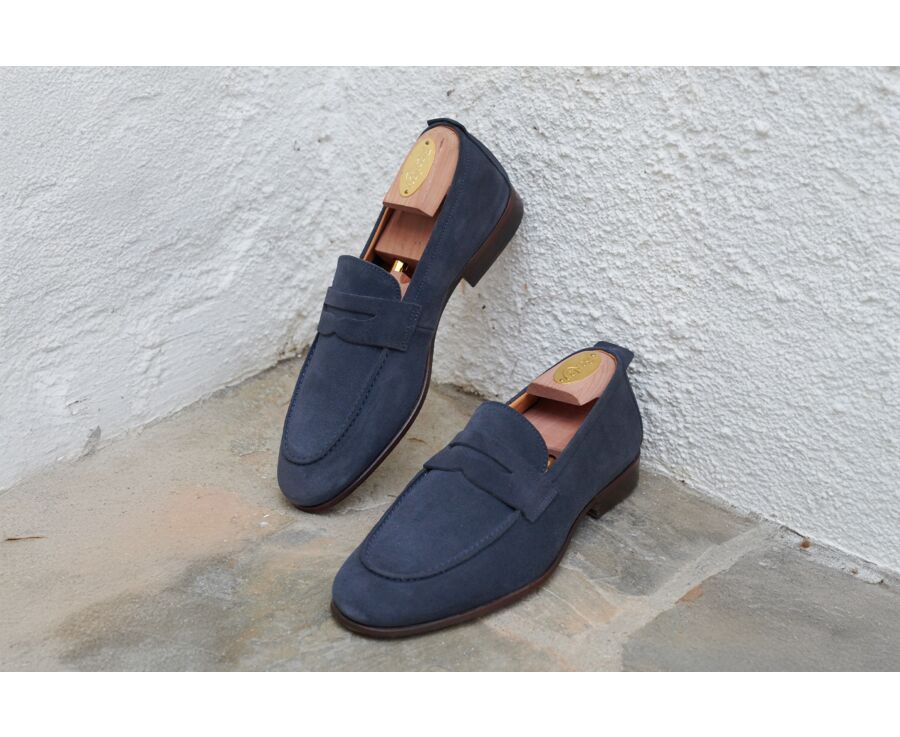 Mocassin homme Velours Navy - semelle cuir - CEVIO
