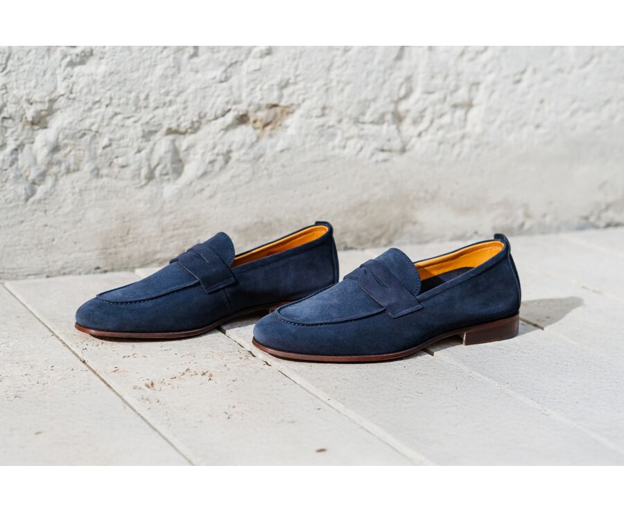 Mocassin homme Velours Navy - semelle cuir - CEVIO