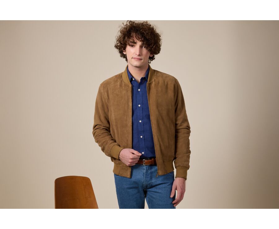 Blouson homme cuir Velours Tabac - SEAN II