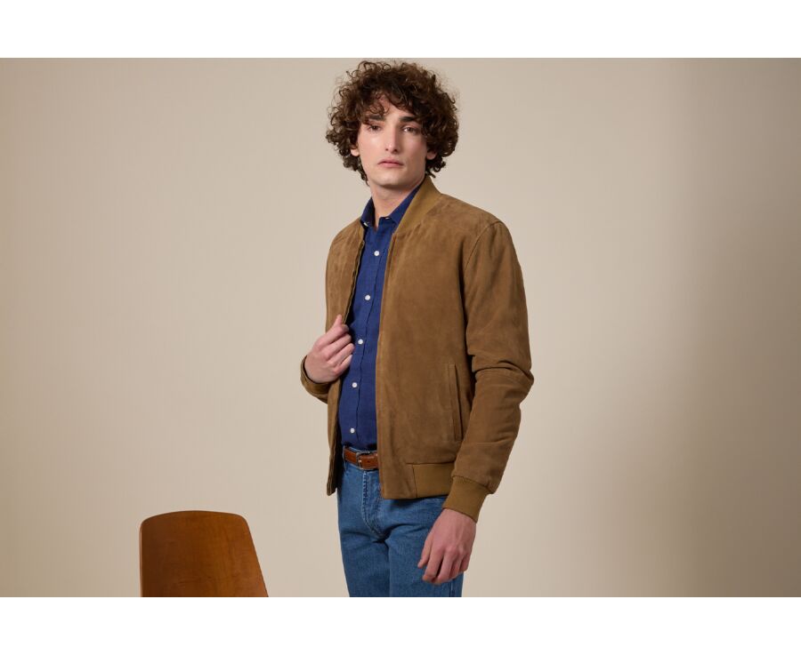 Blouson homme cuir Velours Tabac - SEAN II